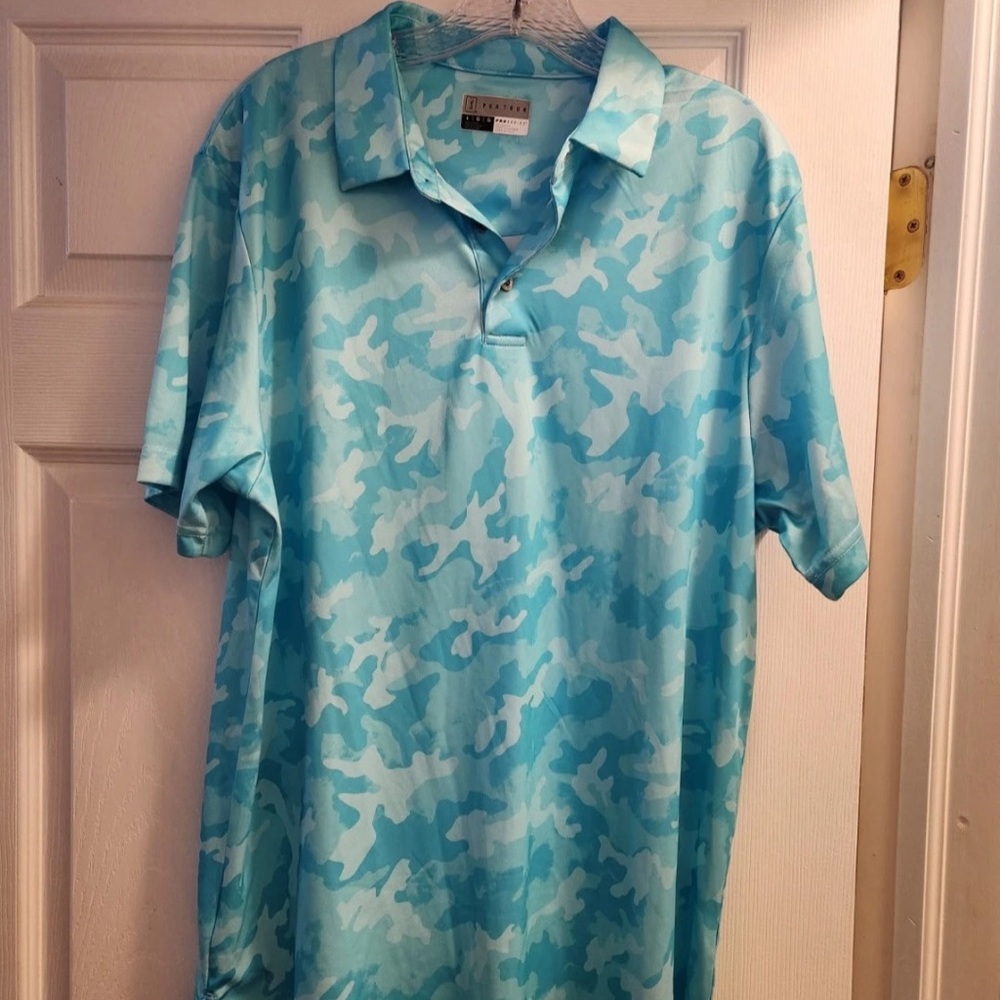 new PGA Tour Golf Short Sleeve Athletic Polo Shirt Teal Blue Men's Large